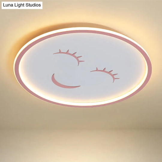 Acrylic Smiling Face Ceiling Light Fixture - Cartoon Led Flush Mount Lamp In Pink With Warm/White /