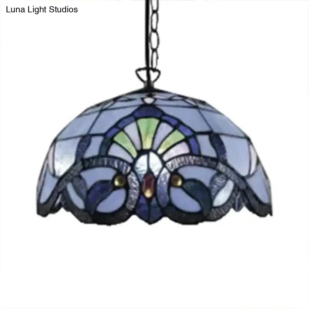 Adjustable 2-Light Hanging Lamp With Victorian Style Dome Shade - 16’ W For Living Room