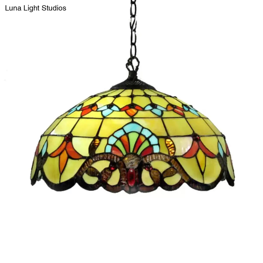 Victorian Style Adjustable 2-Light Hanging Lamp With Art Glass Shade - 16 W Living Room Décor
