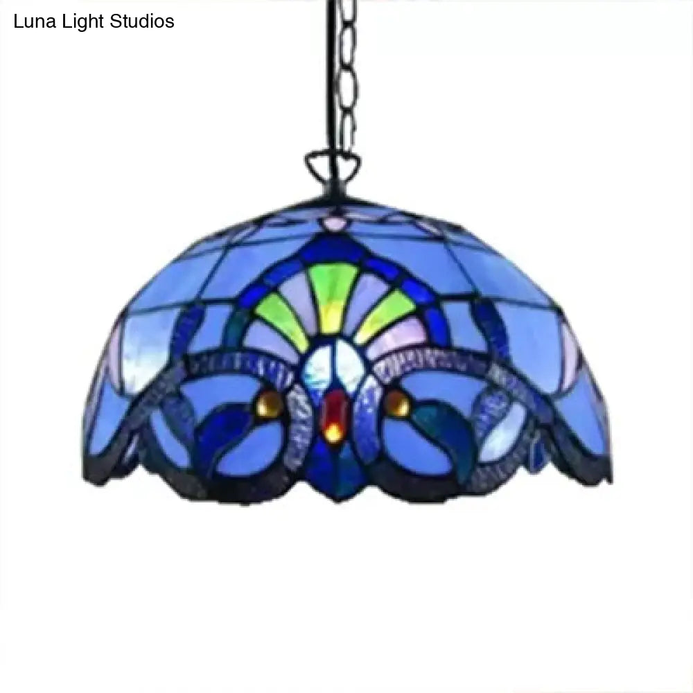 Adjustable 2-Light Hanging Lamp With Victorian Style Dome Shade - 16’ W For Living Room