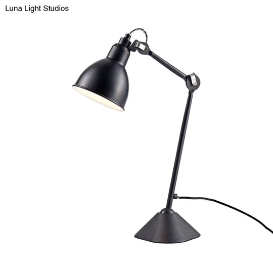 Adjustable Arm Desk Lamp With Black/Blue Dome Shade - Modernist Style Metallic Finish Ideal For
