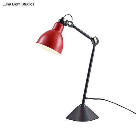 Adjustable Arm Desk Lamp With Black/Blue Dome Shade - Modernist Style Metallic Finish Ideal For