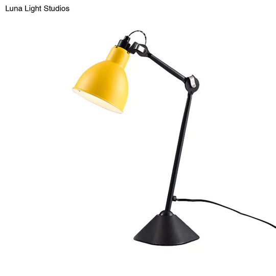 Adjustable Arm Desk Lamp With Black/Blue Dome Shade - Modernist Style Metallic Finish Ideal For