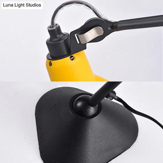 Adjustable Arm Desk Lamp With Black/Blue Dome Shade - Modernist Style Metallic Finish Ideal For