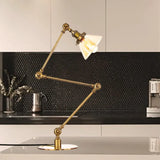 Adjustable Arm Industrial Table Lamp With Clear Glass Shade - Black/Brass Finish Gold / Amber B