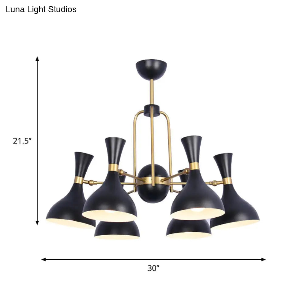 Adjustable 6-Light Chandelier: Funnel Pendant Light In Warehouse Black And Gold