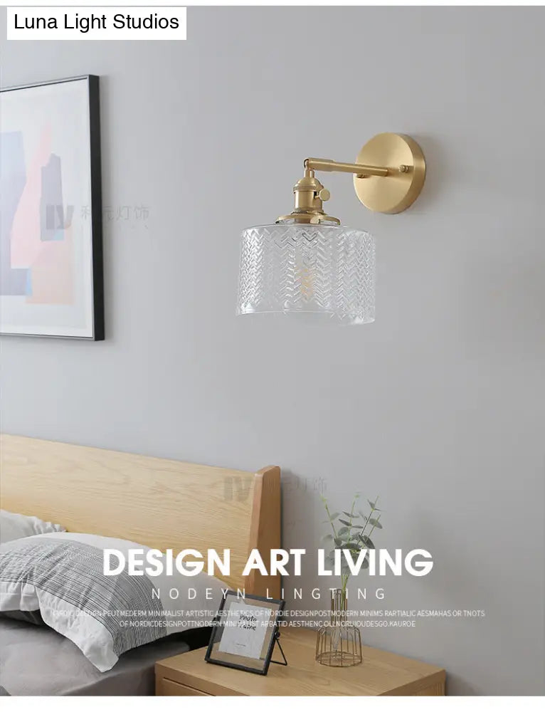 Adjustable Brass Industrial Wall Sconce Light With Glass Shade For Bedroom & Hotel