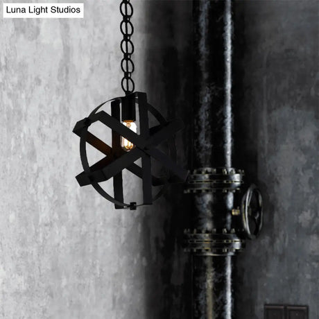 Adjustable Chain Industrial Strap Pendant Ceiling Light - Black Metal 1-Head Round Hanging Lamp
