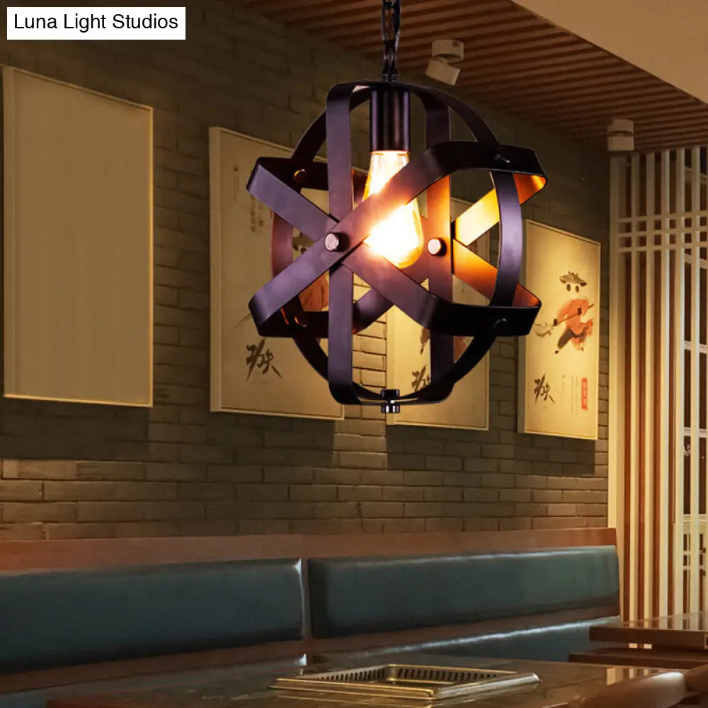 Adjustable Chain Round Industrial Strap Hanging Lamp - 1-Head Metal Pendant Ceiling Light (Black)