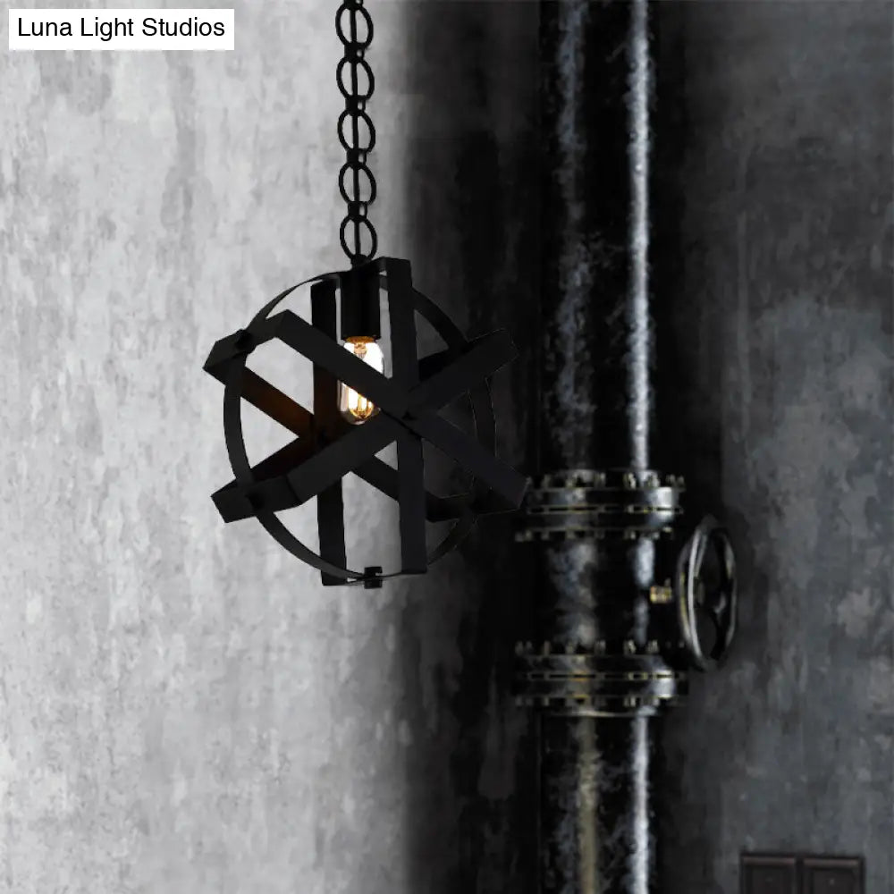 Adjustable Chain Industrial Strap Pendant Ceiling Light - Black Metal 1-Head Round Hanging Lamp