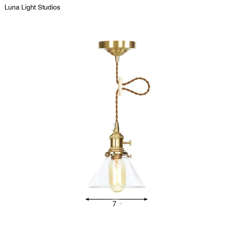 Adjustable Clear Glass Cone Pendant Light For Kitchen - Single Hanging Fixture