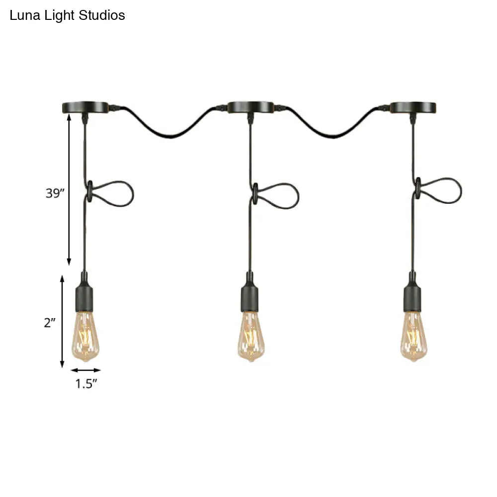 Bare Bulb Pendant Lighting- Industrial Black Metal Ceiling Light Fixture - Adjustable Cord