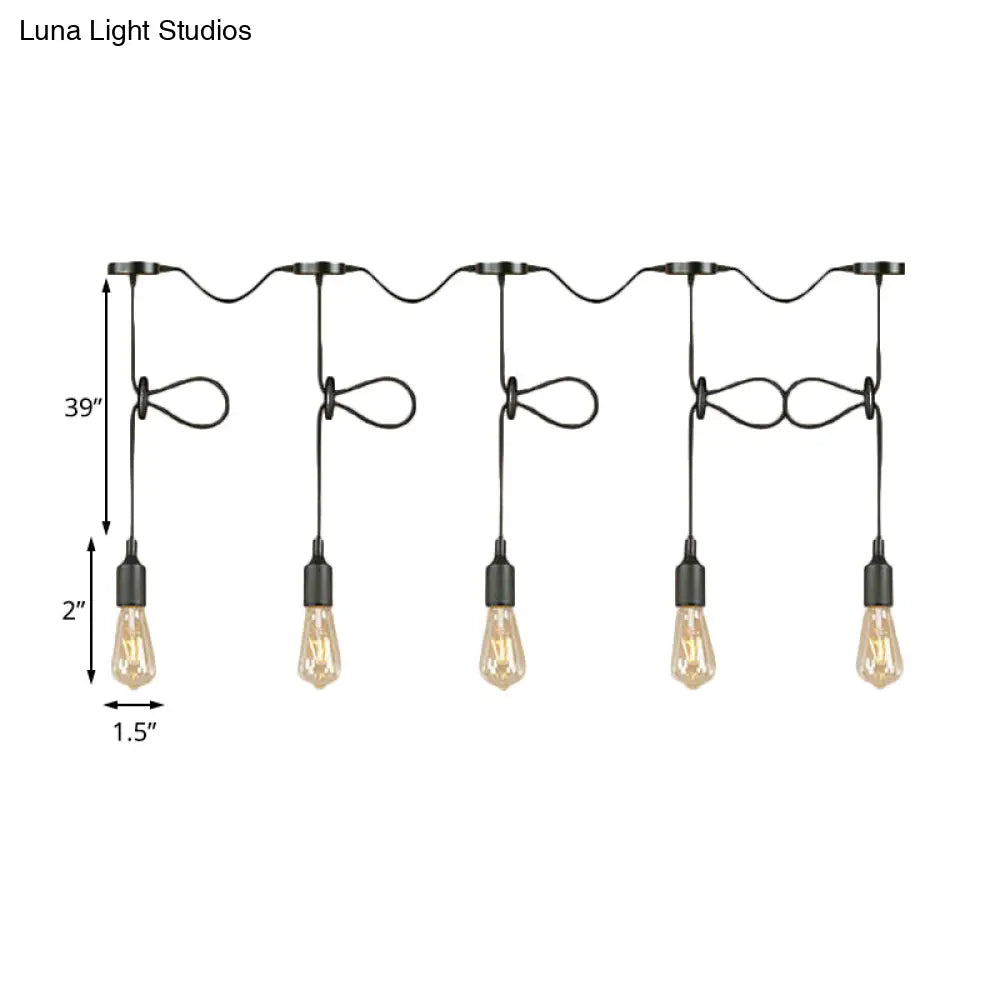 Bare Bulb Pendant Lighting- Industrial Black Metal Ceiling Light Fixture - Adjustable Cord