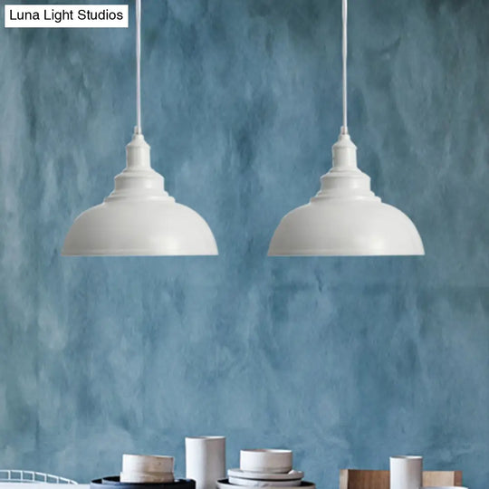 Adjustable Cord Pendant With Metal Dome Shade In Retro Black/Gray - 12’/14’/16’ W