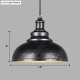 Adjustable Cord Pendant With Metal Dome Shade In Retro Black/Gray - 12’/14’/16’ W