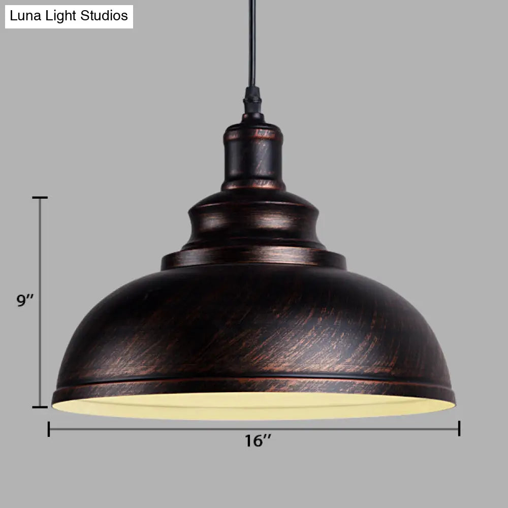 Adjustable Cord Pendant With Metal Dome Shade In Retro Black/Gray - 12’/14’/16’ W