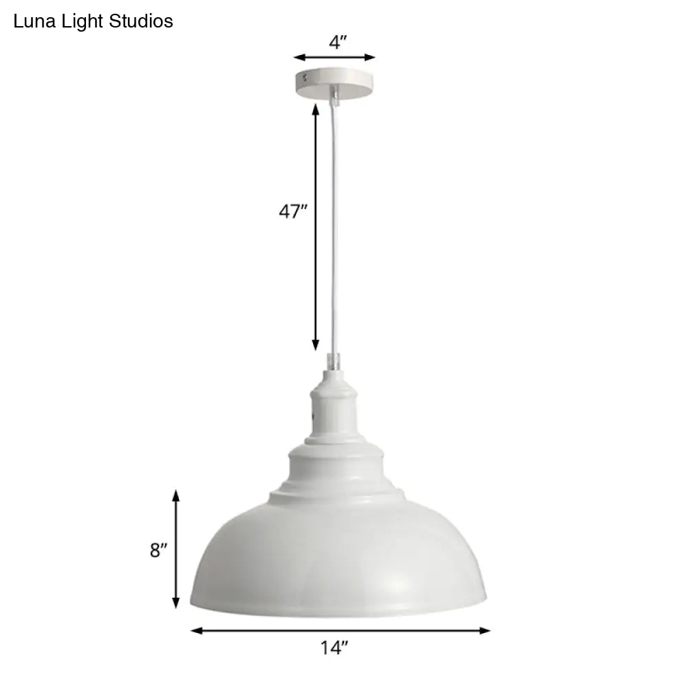 Adjustable Cord Pendant With Metal Dome Shade In Retro Black/Gray - 12’/14’/16’ W