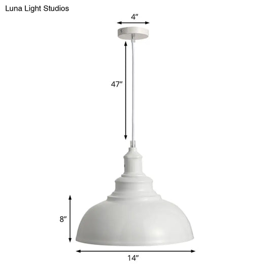 Adjustable Cord Pendant With Metal Dome Shade In Retro Black/Gray - 12’/14’/16’ W