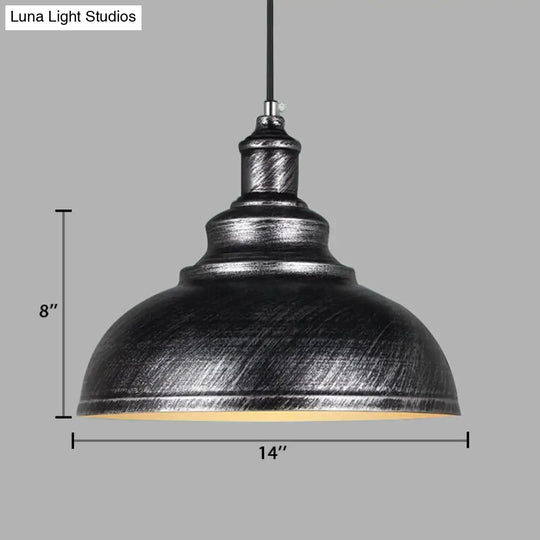 Adjustable Cord Pendant With Metal Dome Shade In Retro Black/Gray - 12’/14’/16’ W