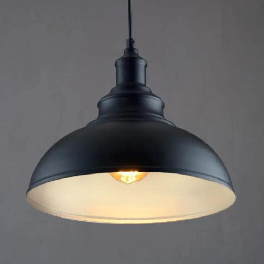Adjustable Cord Pendant With Metal Dome Shade In Retro Black/Gray - 12’/14’/16’ W Black / 14’
