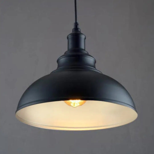 Adjustable Cord Pendant With Metal Dome Shade In Retro Black/Gray - 12’/14’/16’ W Black / 14’