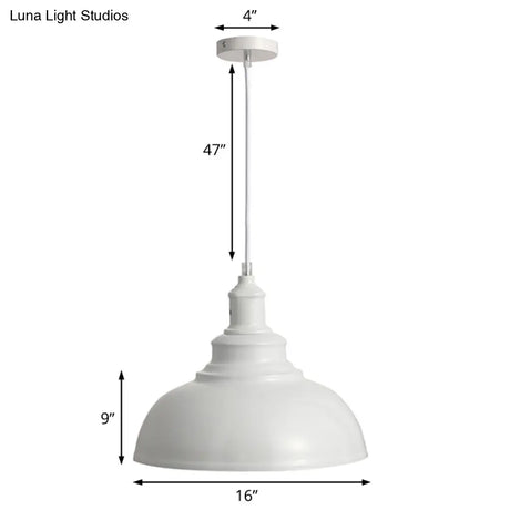 Adjustable Cord Pendant With Metal Dome Shade In Retro Black/Gray - 12’/14’/16’ W