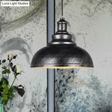 Adjustable Cord Pendant With Metal Dome Shade In Retro Black/Gray - 12’/14’/16’ W