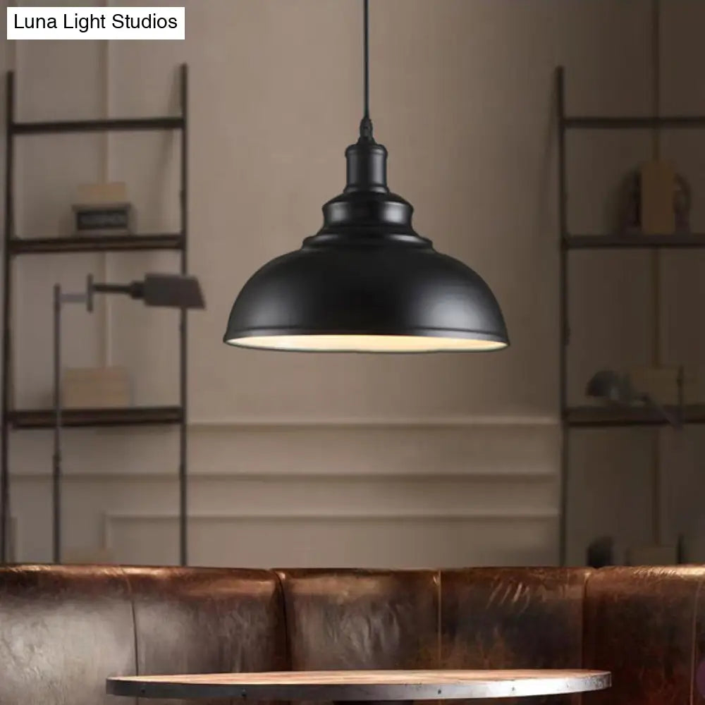 Adjustable Black/Gray Retro Metal Dome Pendant With Cord - 12/14/16 W