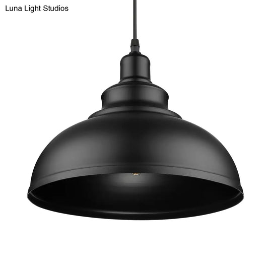 Adjustable Black/Gray Retro Metal Dome Pendant With Cord - 12/14/16 W
