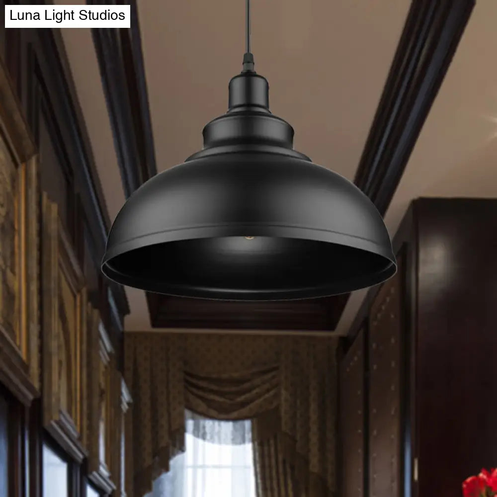 Adjustable Black/Gray Retro Metal Dome Pendant With Cord - 12/14/16 W