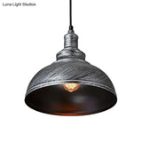 Adjustable Cord Pendant With Metal Dome Shade In Retro Black/Gray - 12’/14’/16’ W