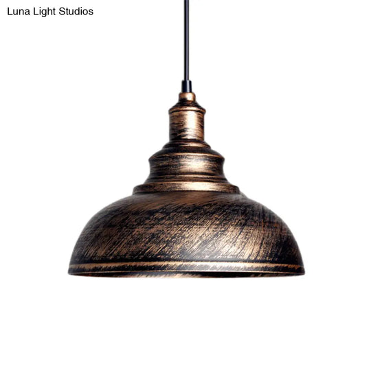 Adjustable Cord Pendant With Metal Dome Shade In Retro Black/Gray - 12’/14’/16’ W