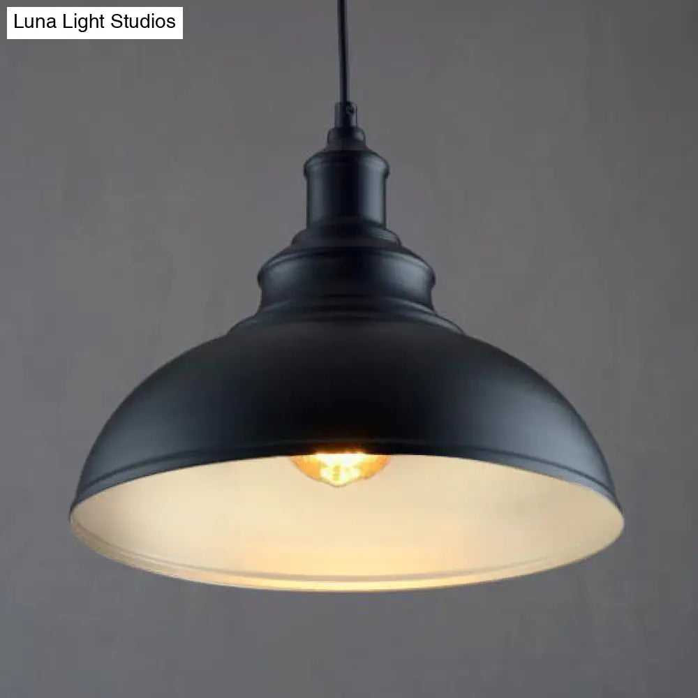 Adjustable Black/Gray Retro Metal Dome Pendant With Cord - 12/14/16 W Black / 14