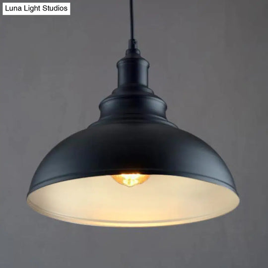 Adjustable Black/Gray Retro Metal Dome Pendant With Cord - 12/14/16 W Black / 14