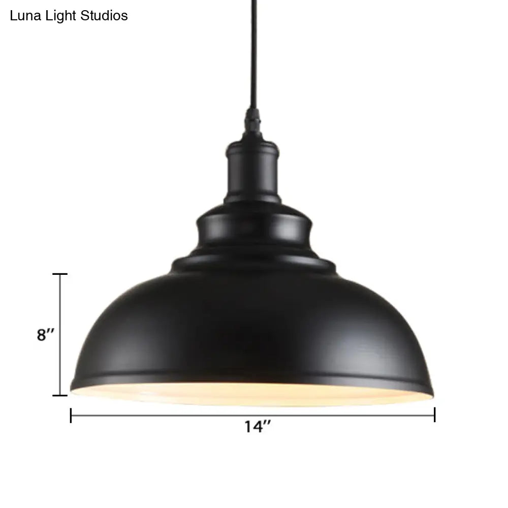Adjustable Cord Pendant With Metal Dome Shade In Retro Black/Gray - 12’/14’/16’ W