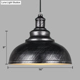 Adjustable Cord Pendant With Metal Dome Shade In Retro Black/Gray - 12’/14’/16’ W