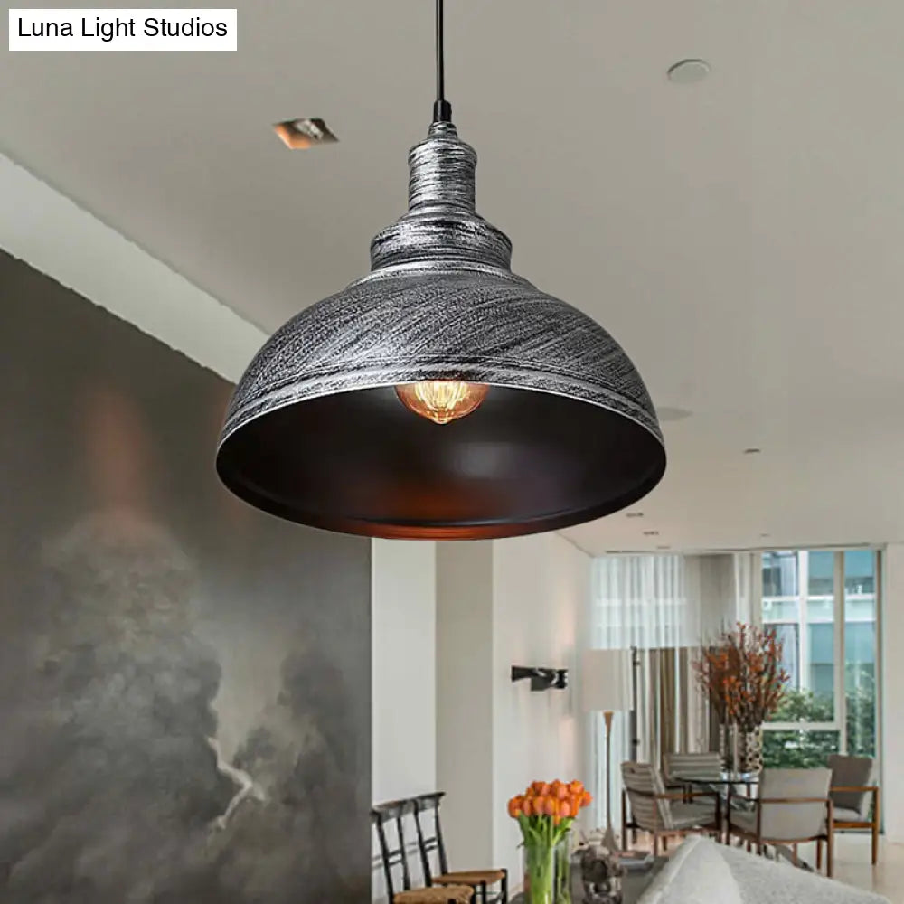 Adjustable Black/Gray Retro Metal Dome Pendant With Cord - 12/14/16 W