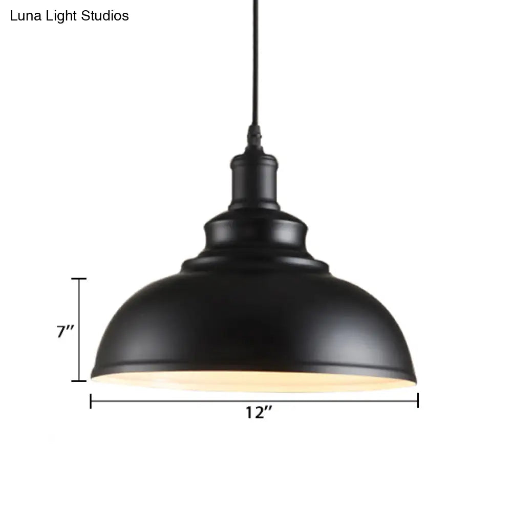 Adjustable Cord Pendant With Metal Dome Shade In Retro Black/Gray - 12’/14’/16’ W