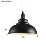 Adjustable Cord Pendant With Metal Dome Shade In Retro Black/Gray - 12’/14’/16’ W