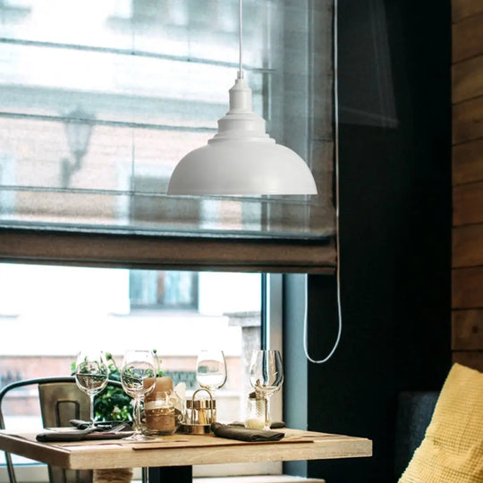 Adjustable Cord Pendant With Metal Dome Shade In Retro Black/Gray - 12’/14’/16’ W White / 12’