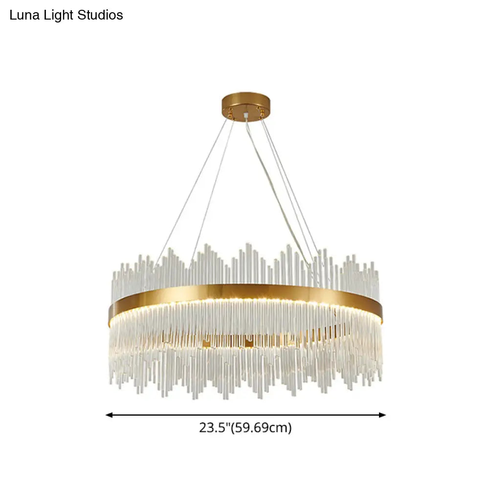 Adjustable Glass Crystal Drum Chandelier Pendant Light For Modern Living Rooms