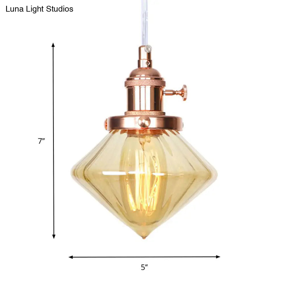 Adjustable Height Industrial Pendant Light With Diamond Glass Shade - Black/Bronze/Brass Finish