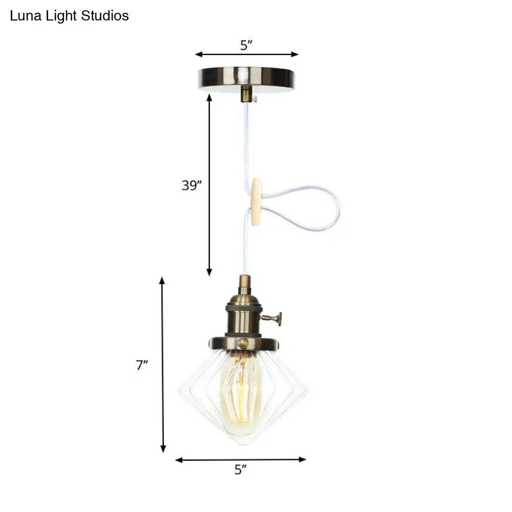 Adjustable Height Industrial Pendant Light With Diamond Glass Shade - Black/Bronze/Brass Finish