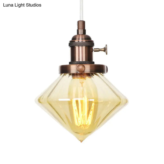 Adjustable Height Industrial Pendant Light With Diamond Glass Shade - Black/Bronze/Brass Finish
