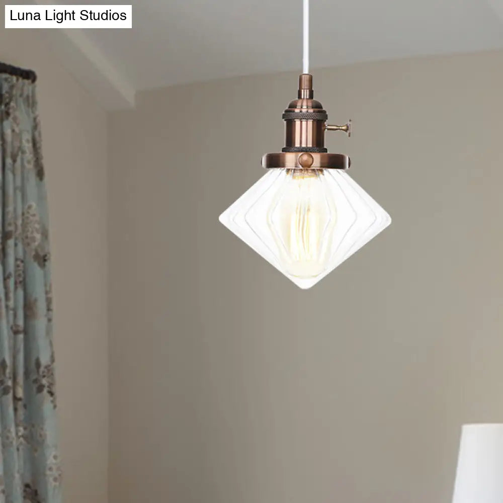 Adjustable Height Industrial Pendant Light With Diamond Glass Shade - Black/Bronze/Brass Finish