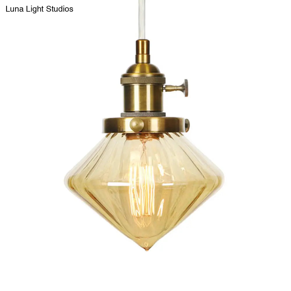 Adjustable Height Industrial Pendant Light With Diamond Glass Shade - Black/Bronze/Brass Finish