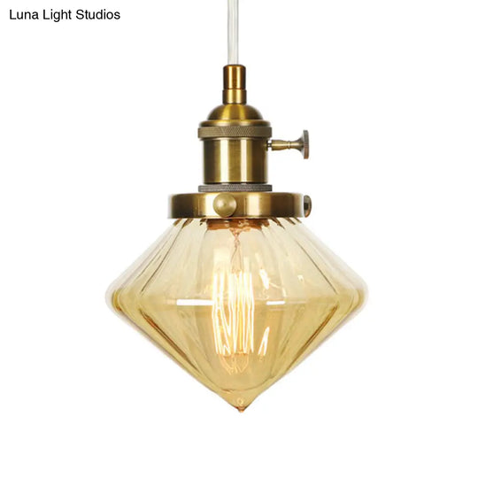 Adjustable Height Industrial Pendant Light With Diamond Glass Shade - Black/Bronze/Brass Finish