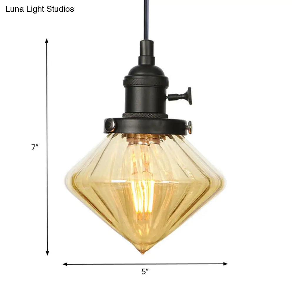 Adjustable Height Industrial Pendant Light With Diamond Glass Shade - Black/Bronze/Brass Finish