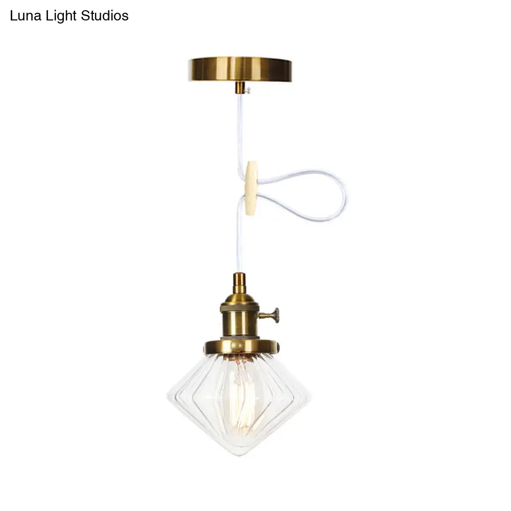 Adjustable Height Industrial Pendant Light With Diamond Glass Shade - Black/Bronze/Brass Finish