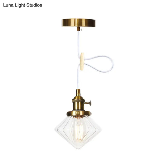 Adjustable Height Industrial Pendant Light With Diamond Glass Shade - Black/Bronze/Brass Finish